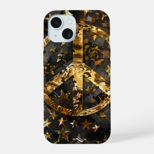 Coque iPhone 15 Étui de téléphone symbole de paix étoiles dorées