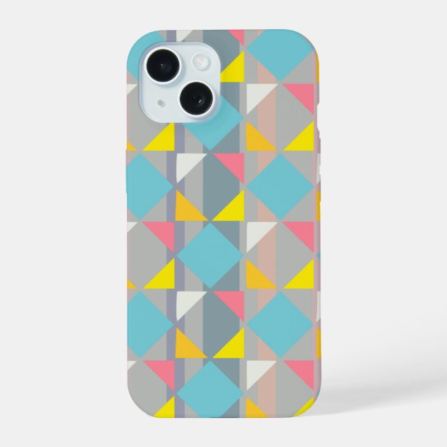 Coque iPhone 15 Étui de téléphone triangle géométrique pastel (Verso)