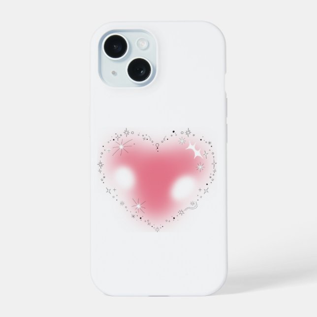 Coque iPhone 15 Étui esthétique Pretty Pink Heart (Verso)