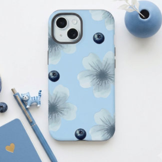 Coque iPhone 15 Étui Fleur Bleu Pastel Esthétique pour Myrtille