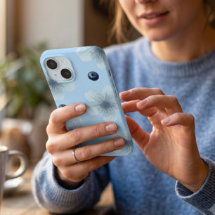Coque iPhone 15 Étui Fleur Bleu Pastel Esthétique pour Myrtille