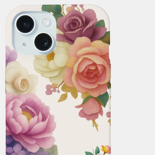 Coque iPhone 15 Étui iPhone15 aquarelle florale ivoire (Créateur téléchargé)