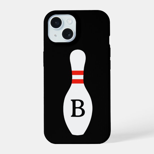 Coque iPhone 15 Étui iPhone 15 avec quille de bowling à monogramme (Verso)