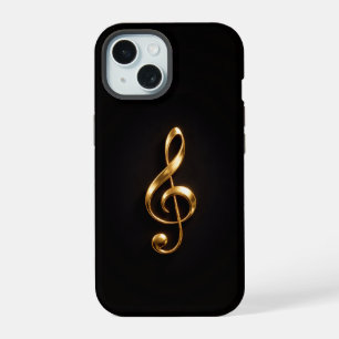 Coque iPhone 15 Étui iPhone 15 Black 4 Luxe, Clé de Sol Dorée