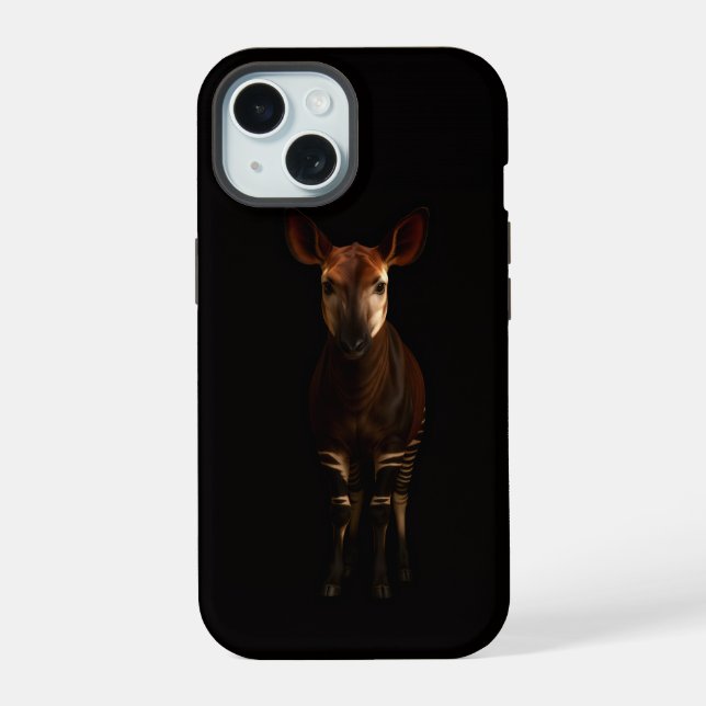 Coque iPhone 15 Étui iPhone 15 Black 4 Luxe, Okapi de la forêt (Verso)
