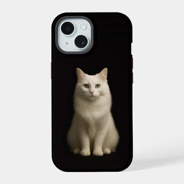 Coque iPhone 15 Étui iPhone 15 Case-Mate Black 4 Luxe, Chat Angora (Verso)