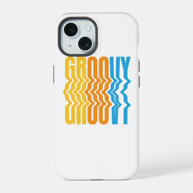 Coque iPhone 15 Étui iPhone 15 texte ondulé rétro groovy (Verso)