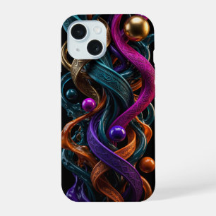 Coque iPhone 15 Étui iPhone 3D Liquide Or Teal Magenta