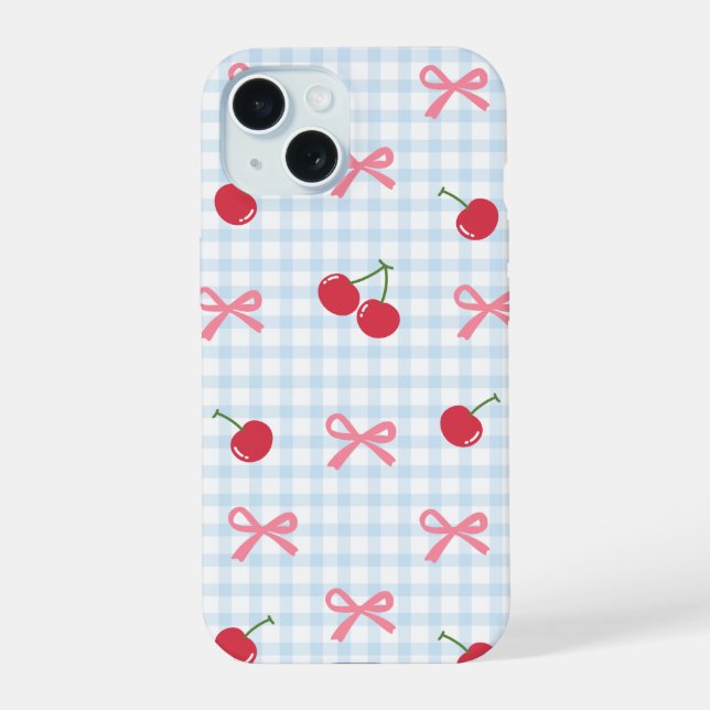 Coque iPhone 15 Étui iPhone à carreaux mignon avec nœud papillon C (Verso)