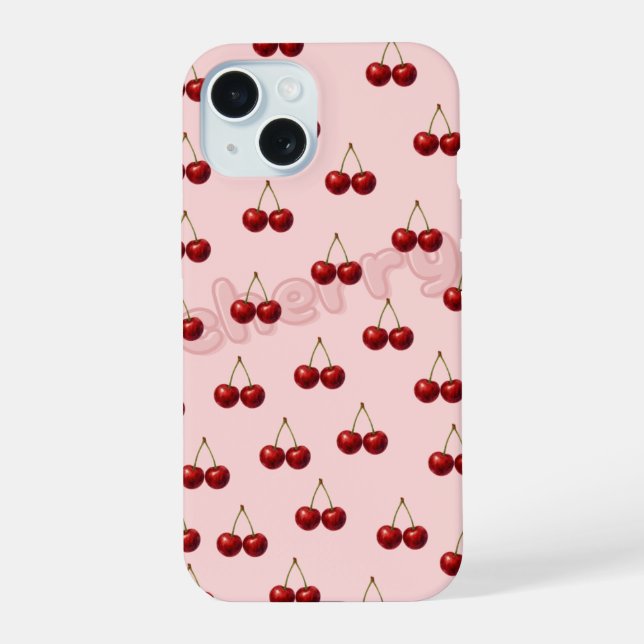 Coque iPhone 15 Étui iPhone à motif cerise (Verso)