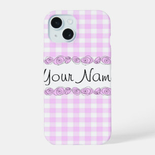 Coque iPhone 15 Étui iPhone à motif Roses Lilas 'Nom'