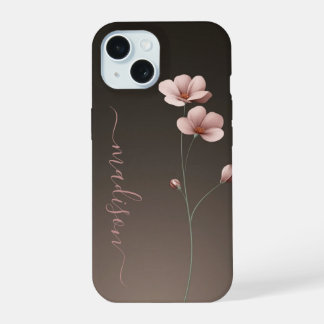 Coque iPhone 15 Étui iPhone à tige florale rose minimaliste