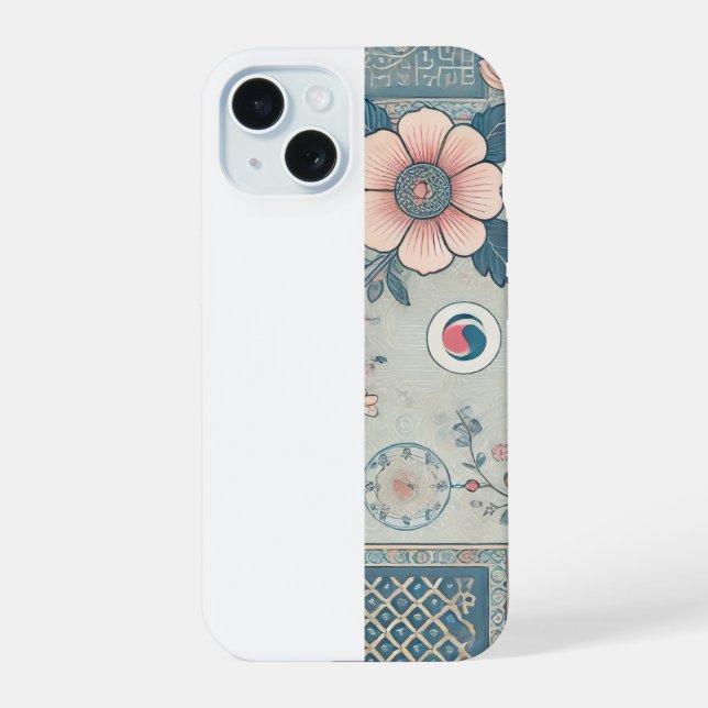 Coque iPhone 15 Étui iPhone Art Floral Coréen (Verso)