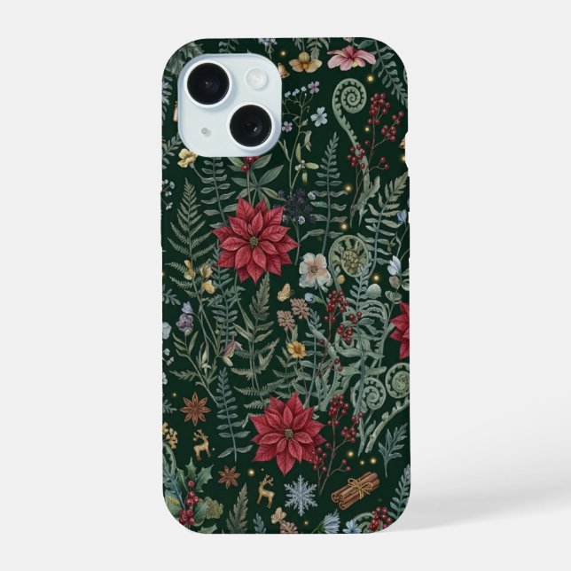 Coque iPhone 15 Étui iPhone Botanique d'Hiver Vintage (Verso)