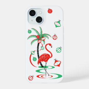 Coque iPhone 15 Étui iPhone Boules de Noël Flamant Rose Rouge