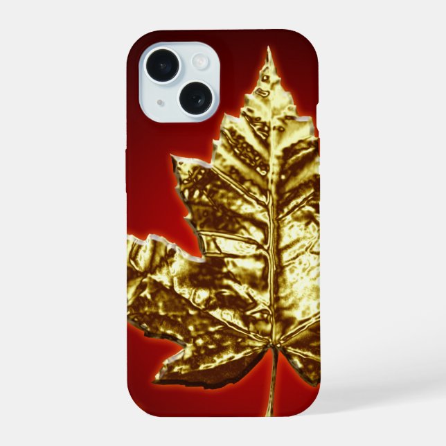 Coque iPhone 15 Étui iPhone Canada Cool Or Étui Feuille d'érable C (Verso)