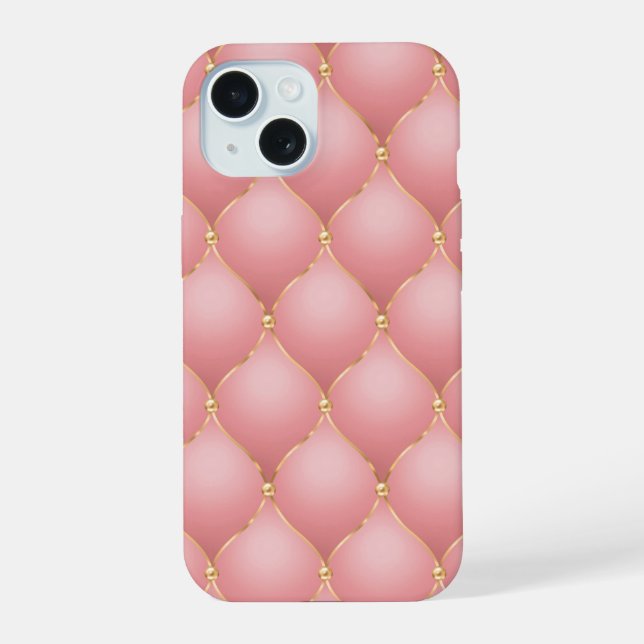 Coque iPhone 15 Étui iPhone en rose poudré or rose diamant touffet (Verso)