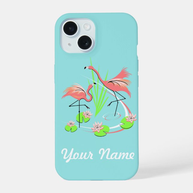Coque iPhone 15 Étui iPhone Flamingo Fandango Duo Name (Verso)