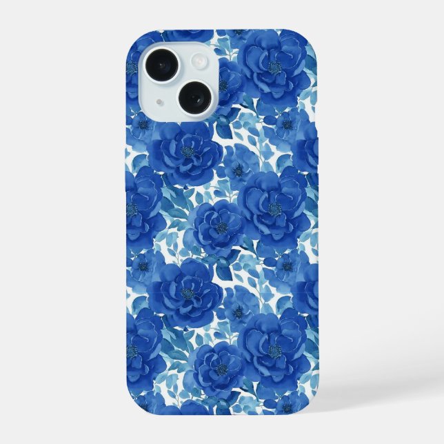 Coque iPhone 15 Étui iPhone Fleurs Bleues Élégant (Verso)