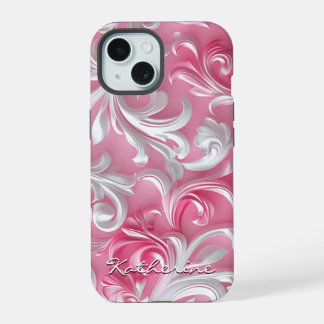 Coque iPhone 15 Étui iPhone floral rose personnalisé | Rose et bla