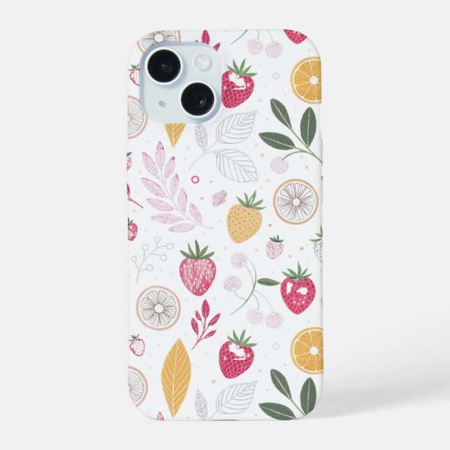 Coque iPhone 15 “Étui iPhone iPad Fleur de Citron Fraise” (Verso)