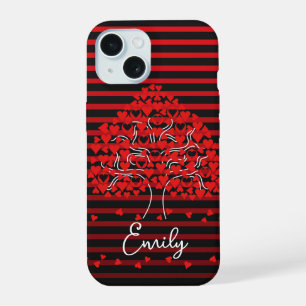 Coque iPhone 15 Étui iPhone Love Tree Rayure Rouge Noir