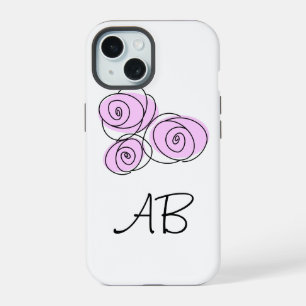 Coque iPhone 15 Étui iPhone 'Monogram' Bouquet de Roses Lilas