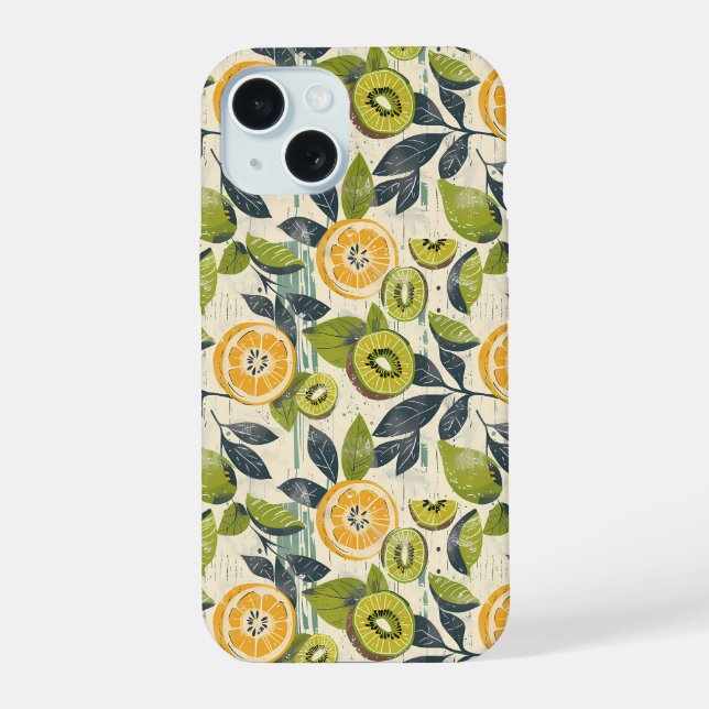 Coque iPhone 15 Étui iPhone motif citron kiwi esthétique d'été (Verso)