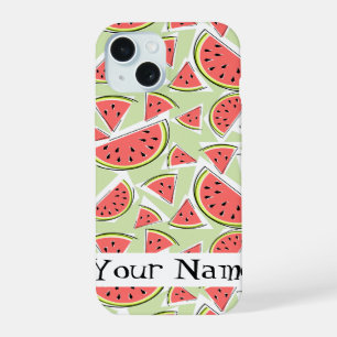 Coque iPhone 15 Étui iPhone Multi vert 'Nom' Pastèque