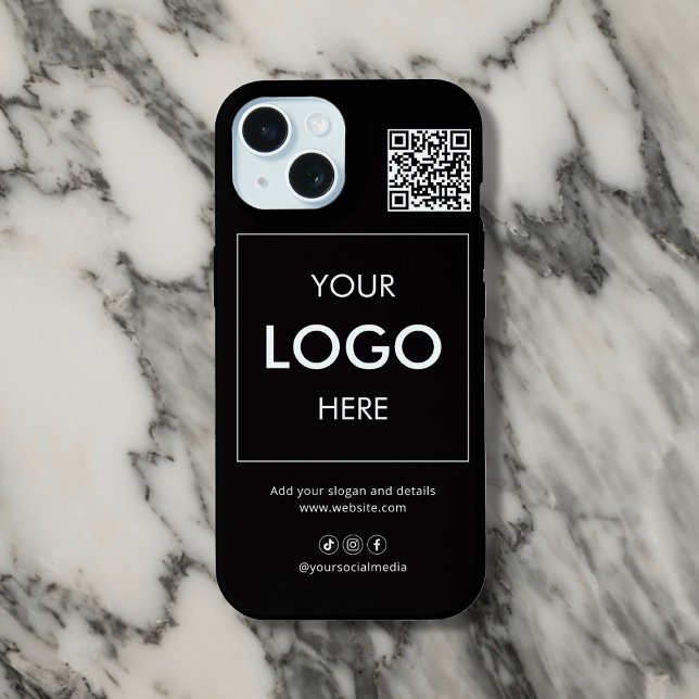 Coque iPhone 15 Étui iPhone noir avec code QR de l'entreprise et l (Créateur téléchargé)