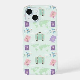 Coque iPhone 15 Étui iPhone Pastel Travel Accessories Doodle – Cou