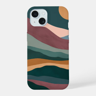Coque iPhone 15 Étui iPhone paysage abstrait bohème de Sunset Hill