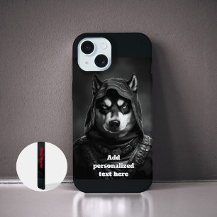 Coque iPhone 15 Étui iPhone personnalisé noir Ninja Husky