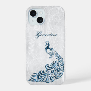 Coque iPhone 15 Étui iPhone personnalisé Paon Bleu