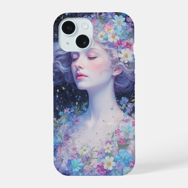 Coque iPhone 15 Étui iPhone Portrait Floral Rêveur (Verso)