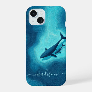 Coque iPhone 15 Étui iPhone pour baleine et baleineau - Art océani