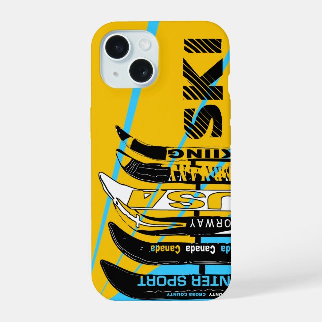 Coque iPhone 15 Étui iPhone Ski Blade Orange Bleu (Verso)
