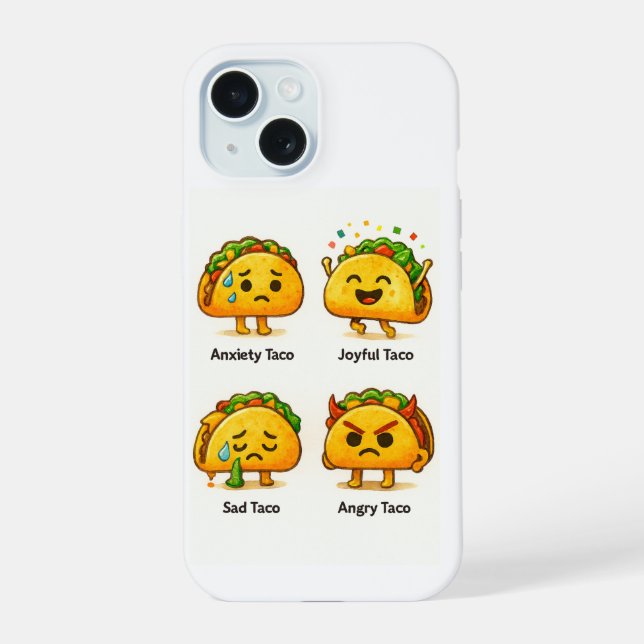 Coque iPhone 15 Étui iPhone Taco Feelings Funny Four Moods of Taco (Verso)