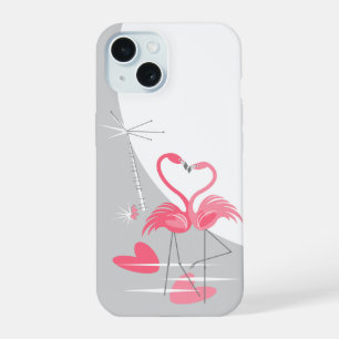 Coque iPhone 15 Étui iPhone vertical Flamingo Love Large Moon