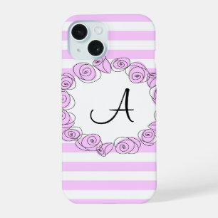 Coque iPhone 15 Étui iPhone vertical monogramme rayé lilas rose