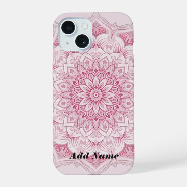 Coque iPhone 15 Étui Mandala Rose Arabesque (Verso)