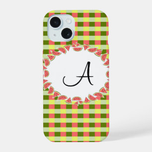 Coque iPhone 15 Étui 'Monogramme' pour iPhone à motif pastèque