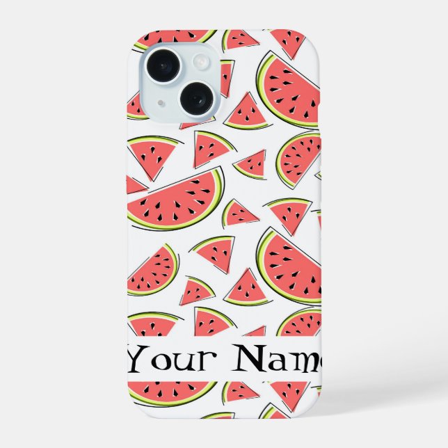 Coque iPhone 15 Étui multi iPhone 'Nom' Pastèque (Verso)