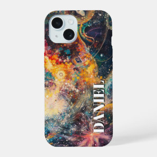 Coque iPhone 15 Étui multicolore espace planète cosmique