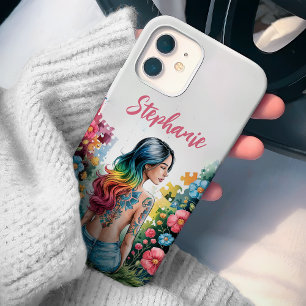 Coque iPhone 15 Étui personnalisé Femme Fleurs Sauvages Puzzle pou