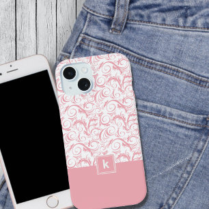 Coque iPhone 15 Étui pour iPhone 14 à motif damassé rose blush ave