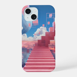 Coque iPhone 15 Étui pour iPhone 15 à motif d'escalier Vaporwave O