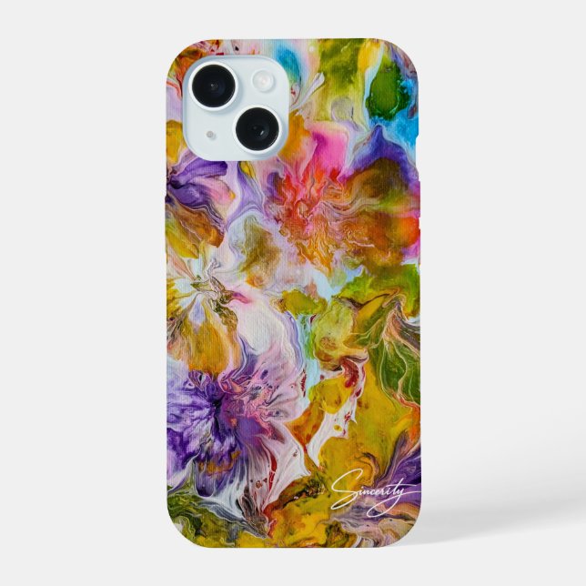 Coque iPhone 15 Étui pour iPhone 15 avec art abstrait vibrant pein (Verso)