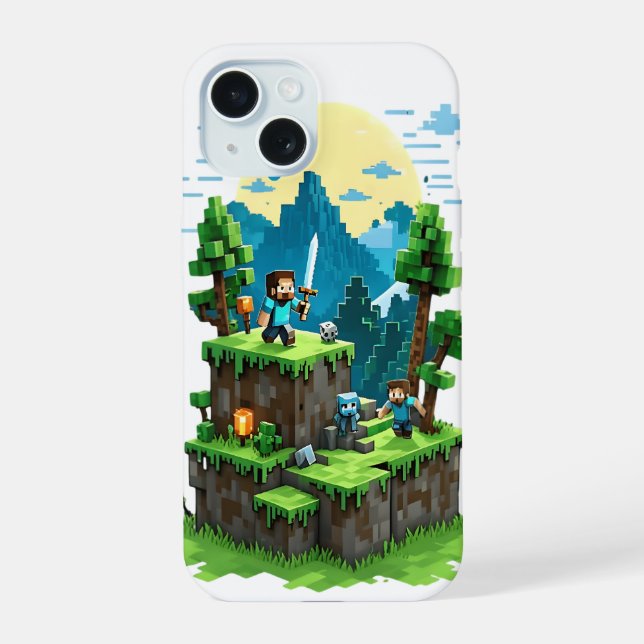 Coque iPhone 15 Étui pour iPhone 15 BlockQuest Adventures – Pixel  (Verso)