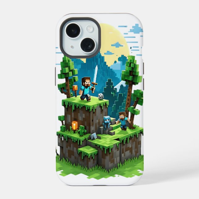 Coque iPhone 15 Étui pour iPhone 15 BlockQuest Adventures – Pixel  (Verso)